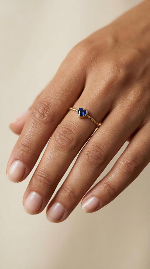 Anillo de oro 14k de corazones azul Mod 5049
