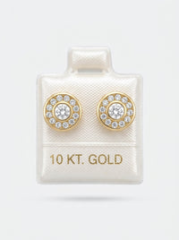 Broquel de oro 10k delgado diseño bisel con círculo de circonia tipo diseñador (de bolitas) Mod 5668