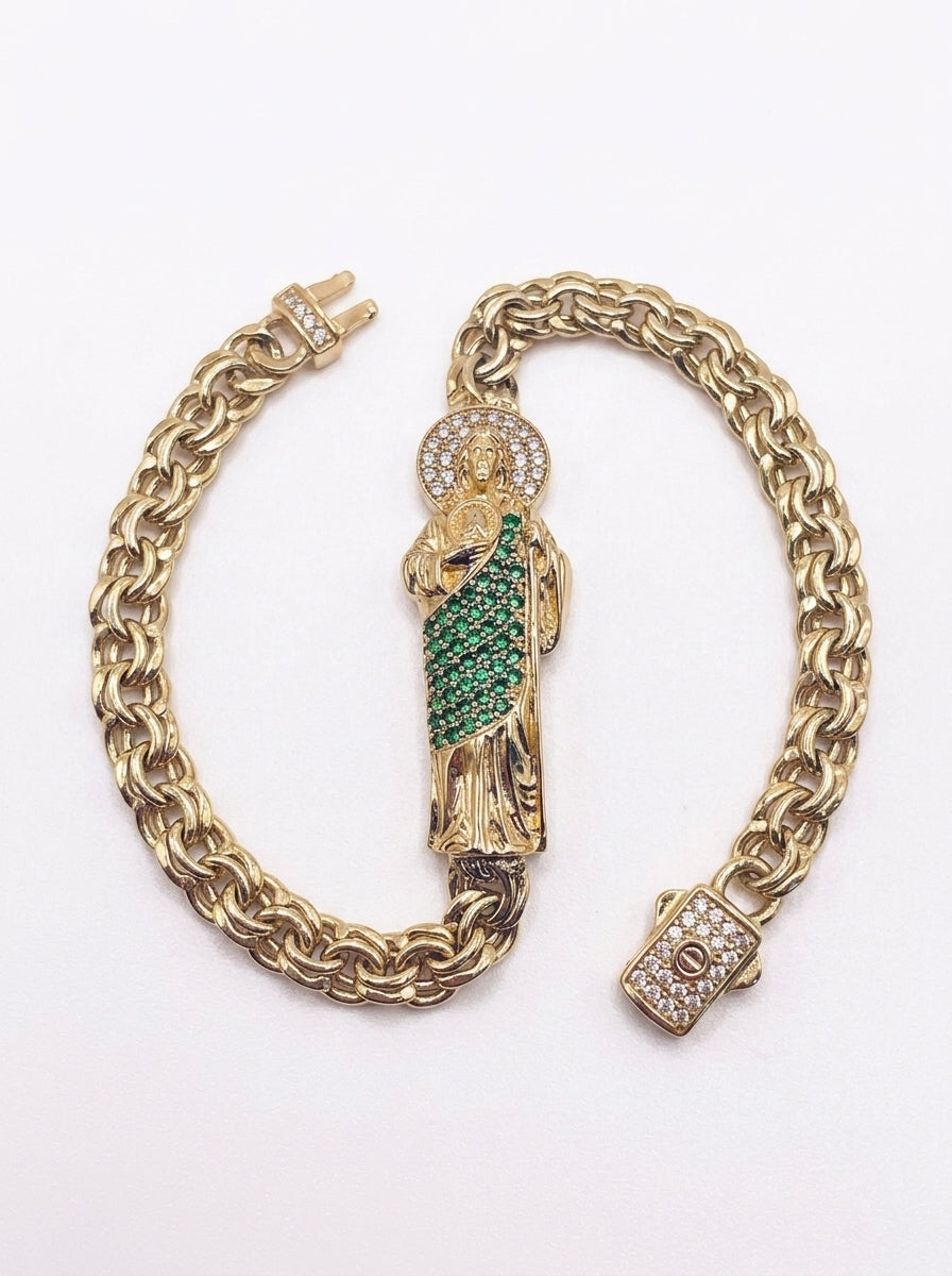 Pulsera de oro 14k diseño San judas hueco Mod 5546 - 18 cm