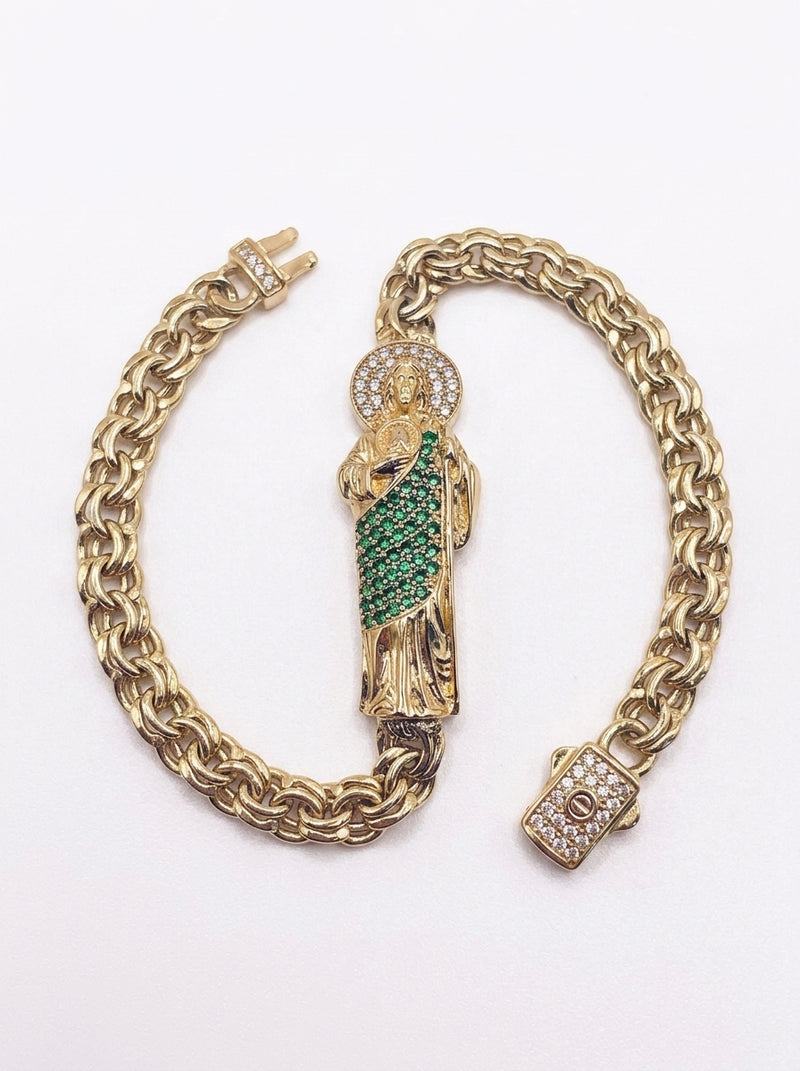 Pulsera de oro 14k diseño San judas hueco Mod 5546 - 18 cm