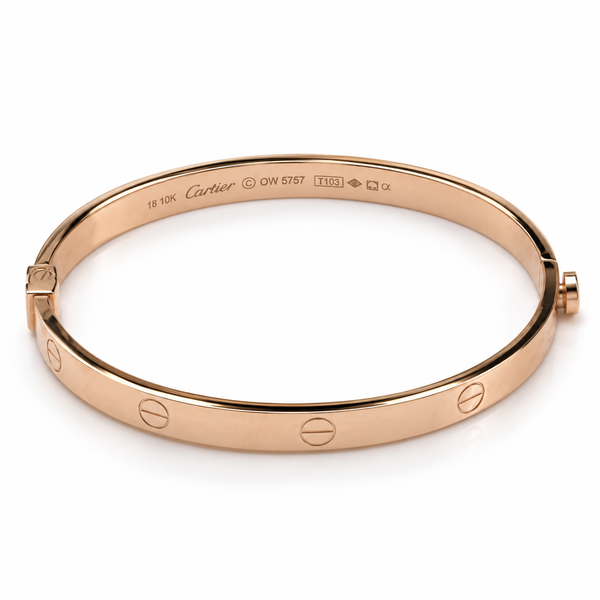 Brazalete de oro rosa 10k tipo diseñador hueco grueso mod 5905 -18 cm