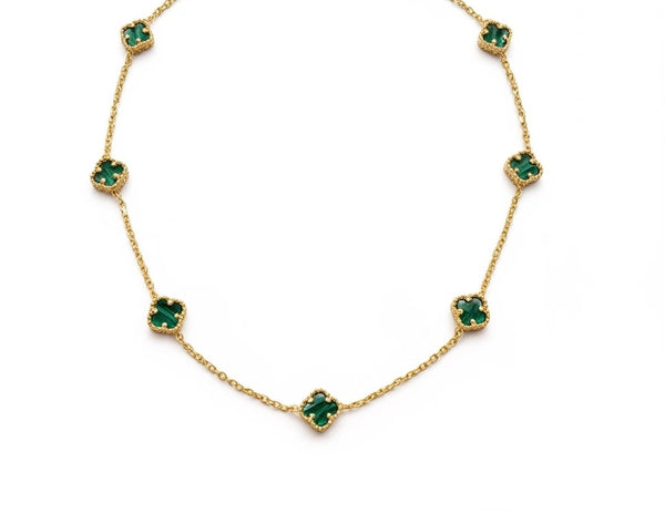 Gargantilla de trébol de oro 14k con piedra malaquita 45 cm x 7 mm
