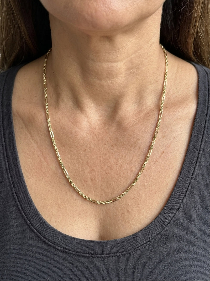 Cadena de oro 14k tejido torsal fígaro hueca Mod 5964 - 3 mm