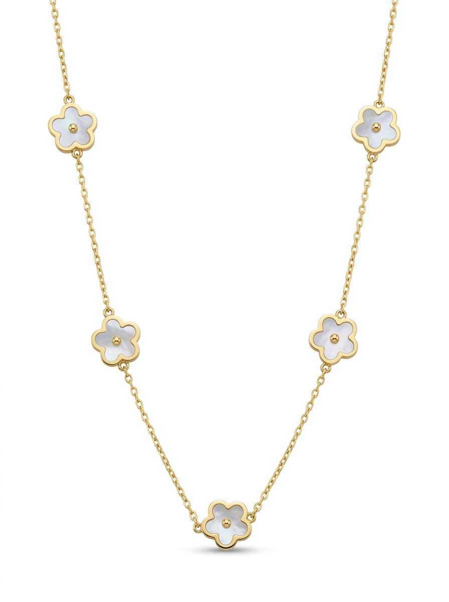 Gargantilla de oro 14k diseño de margaritas de madre perla Mod. LM5286 - 45 cm