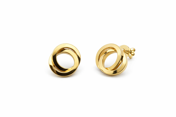 Arracadas de nudo de aros planos entrelazados de oro 14k 1.5 cm