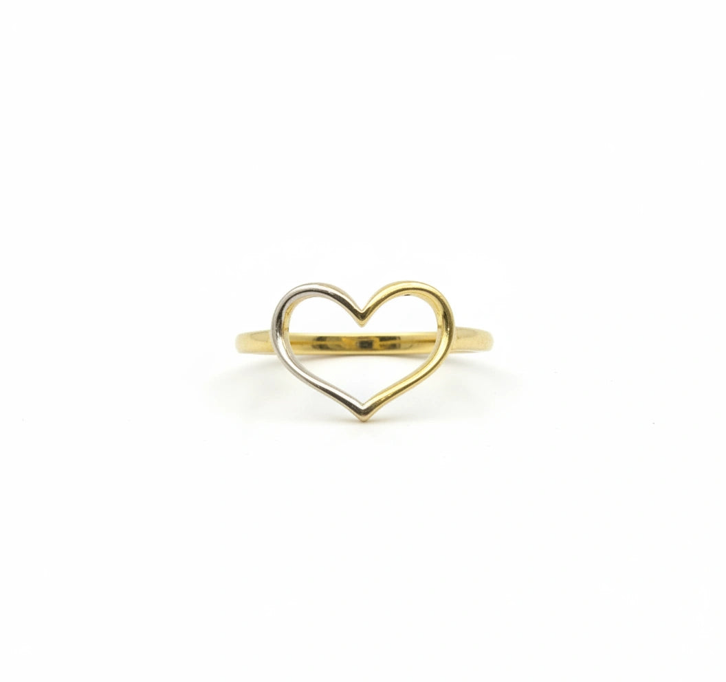 Anillo de silueta de Corazón bicolor en oro 10k