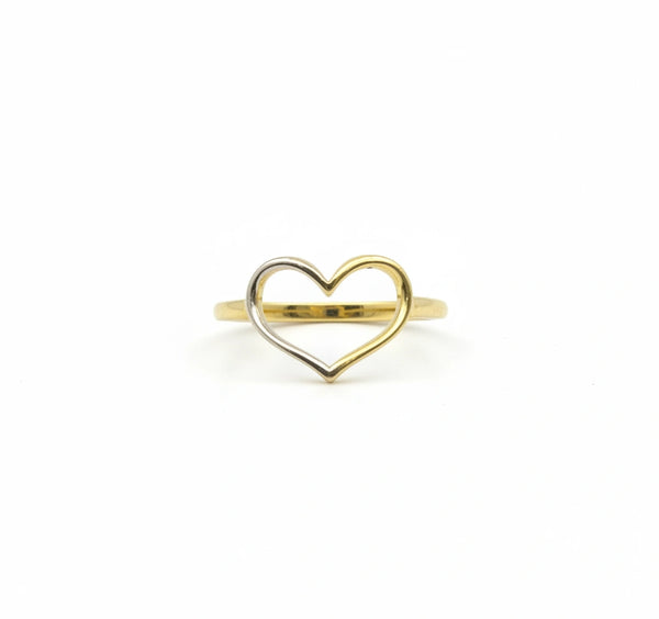 Anillo de silueta de Corazón bicolor en oro 10k