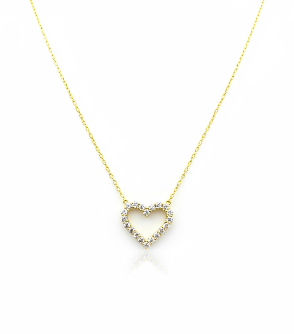 Gargantilla de silueta de corazón de oro 14k con circonias