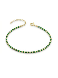 Pulsera de oro 14k diseño de bolitas con piedras verdes Mod LM5266 - 18 cm
