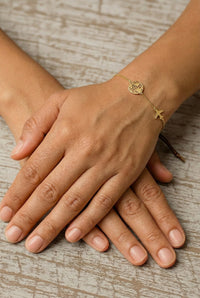 Pulsera delgada Pulsera de viaje de oro 14K (avión y mundo) 18 cm
