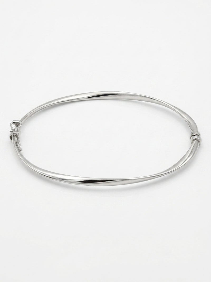 Brazalete de oro blanco 14k  hueco diseño torcido Mod 5572 - 18 cm