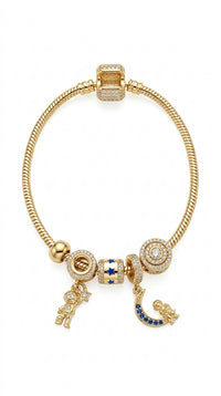 Pulsera de oro 14k cola de rata con charms viaje al espacio Mod LM5083 - 18 cm