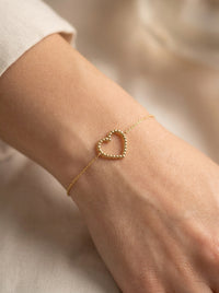 Pulsera de oro 14k diseño de corazón con bolitas Mod LM539 - 18 cm