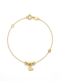 Pulsera de oro 14k diseño de bolitas con corazón Mod LM5220 - 18 cm