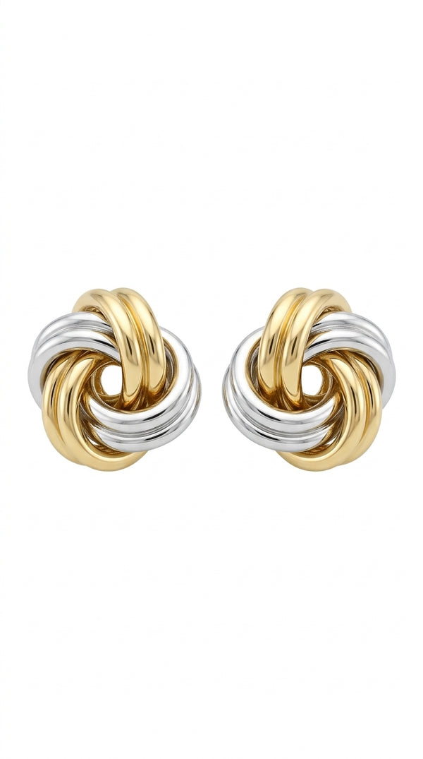Aretes nudo bicolor en oro 14k LM5077 - 1 cm