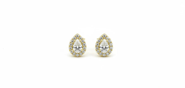 Aretes  de oro 14k de gota con circonia