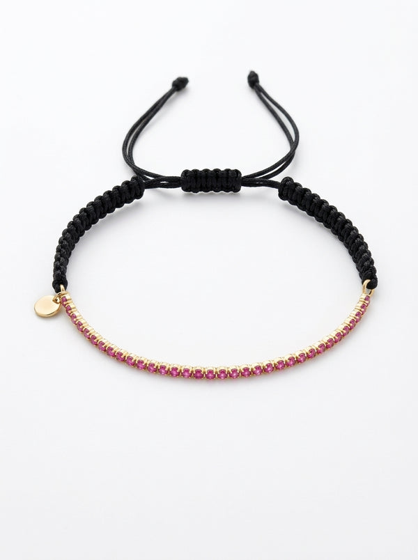 Pulsera de oro amarillo 14k tipo tenis color fucsia Mod 5962 - ajustable