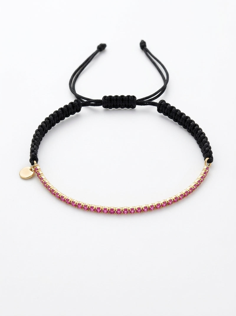 Pulsera de oro amarillo 14k tipo tenis color fucsia Mod 5962 - ajustable