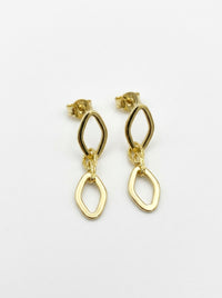 Aretes largos de oro 14k diseño de doble eslabones Mod 5970 - 2.5 cm