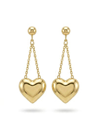 Aretes largos de oro 14k diseño de corazón inflado colgantes Mod LM5245 - 3.5 cm