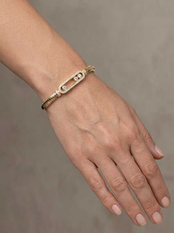 Brazalete de oro 14k tipo diseñador hueco con circonias Mod 5857 - 18 cm