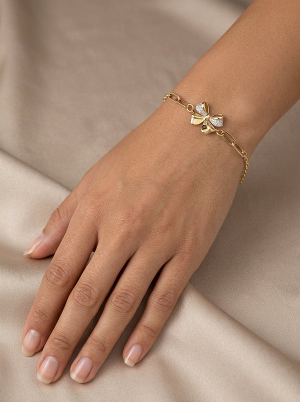 Pulsera de oro 10k diseño de moño con eslabones  5922 - 18 cm