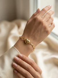 Pulsera de oro 14k diseño de corazón en tejido clip Mod LM5281 - 18 cm
