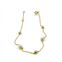 Pulsera delgada de oro 14k y perlas - 18 cm