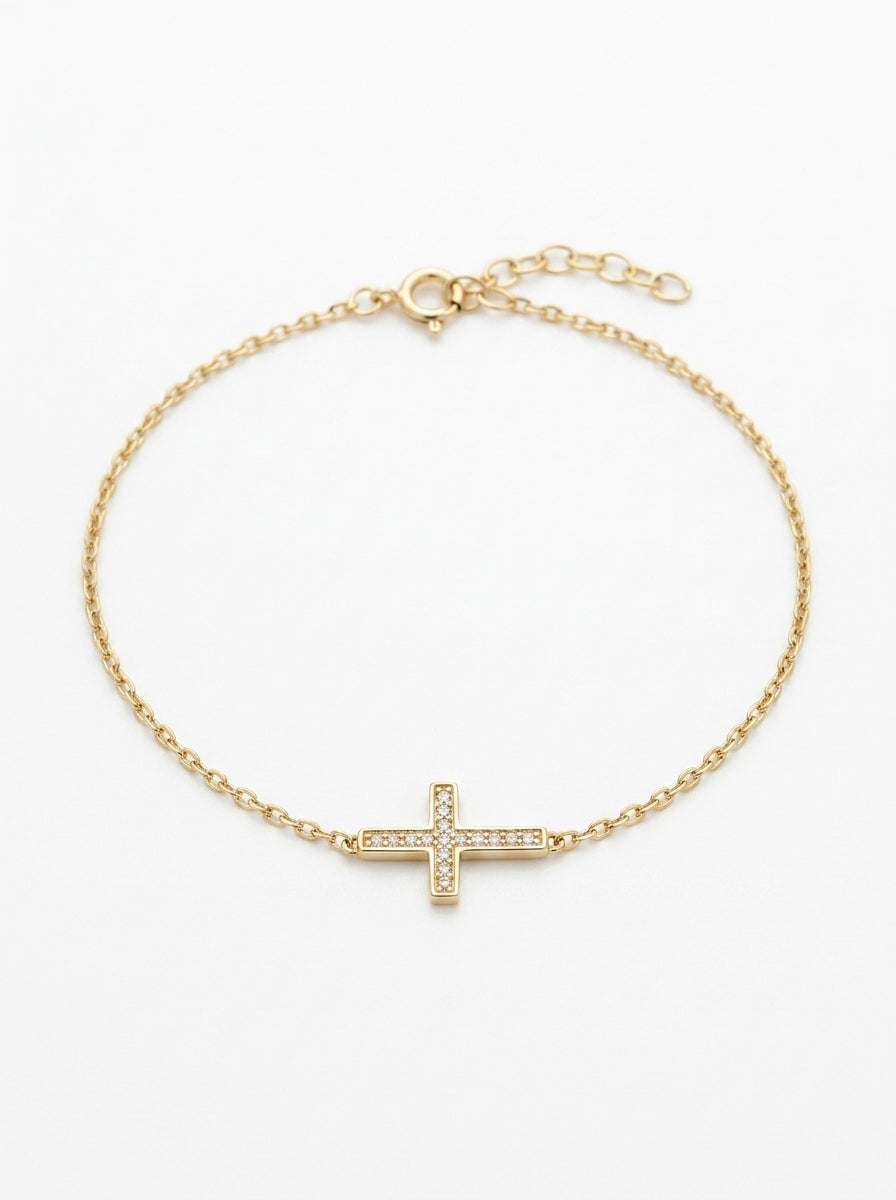 Pulsera de oro 14k diseño de cruz 5600- 18 cm