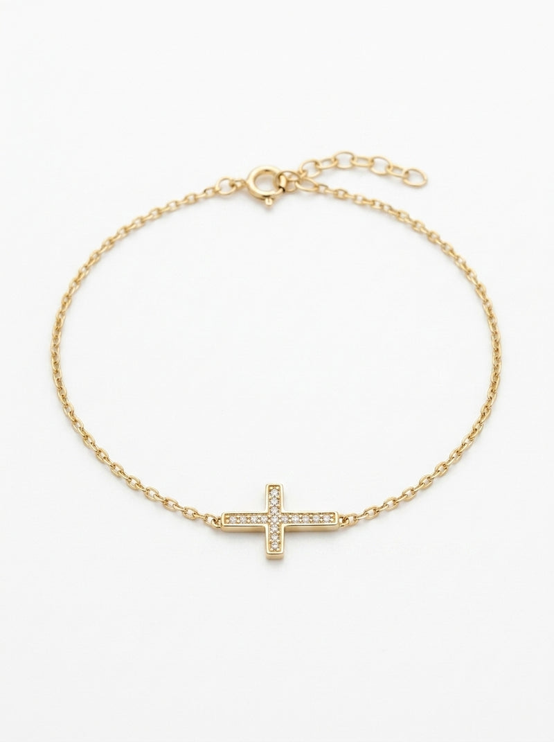 Pulsera de oro 14k diseño de cruz 5600- 18 cm