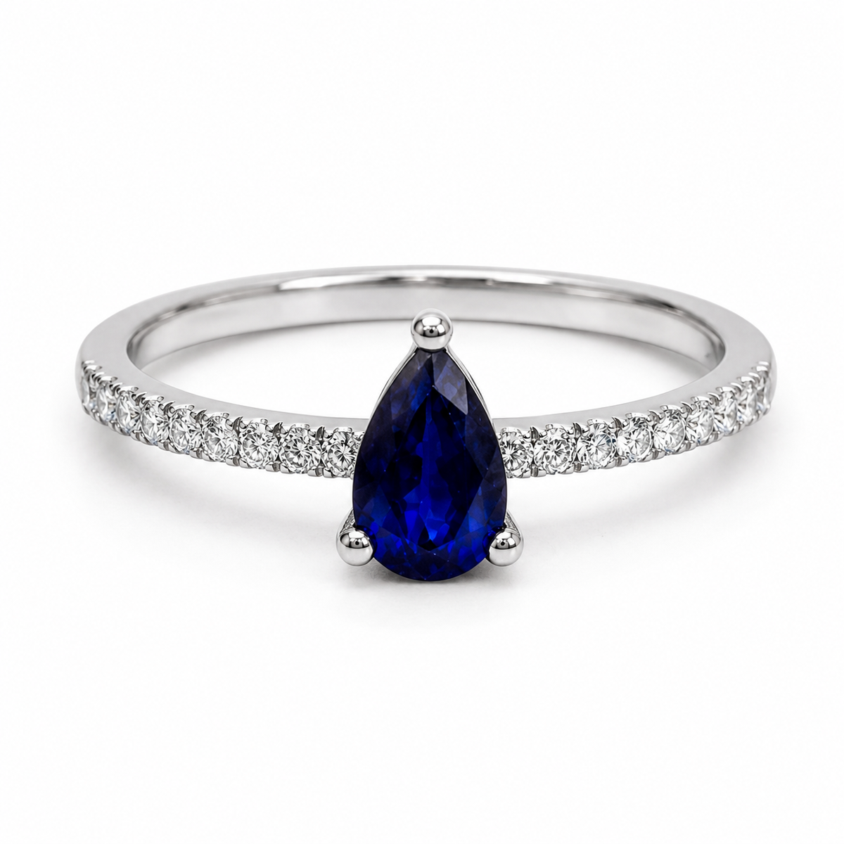 Anillo solitario de oro blanco 18k de diamantes y zafiro naturales Mod LM5299