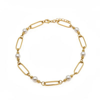 Pulsera de eslabón de oro 14k con perlas -18 cm