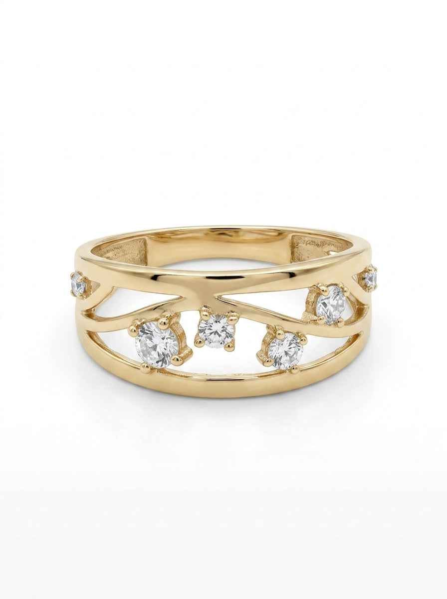 Anillo de oro 14k diseño constelaciones con circonias Mod 5789