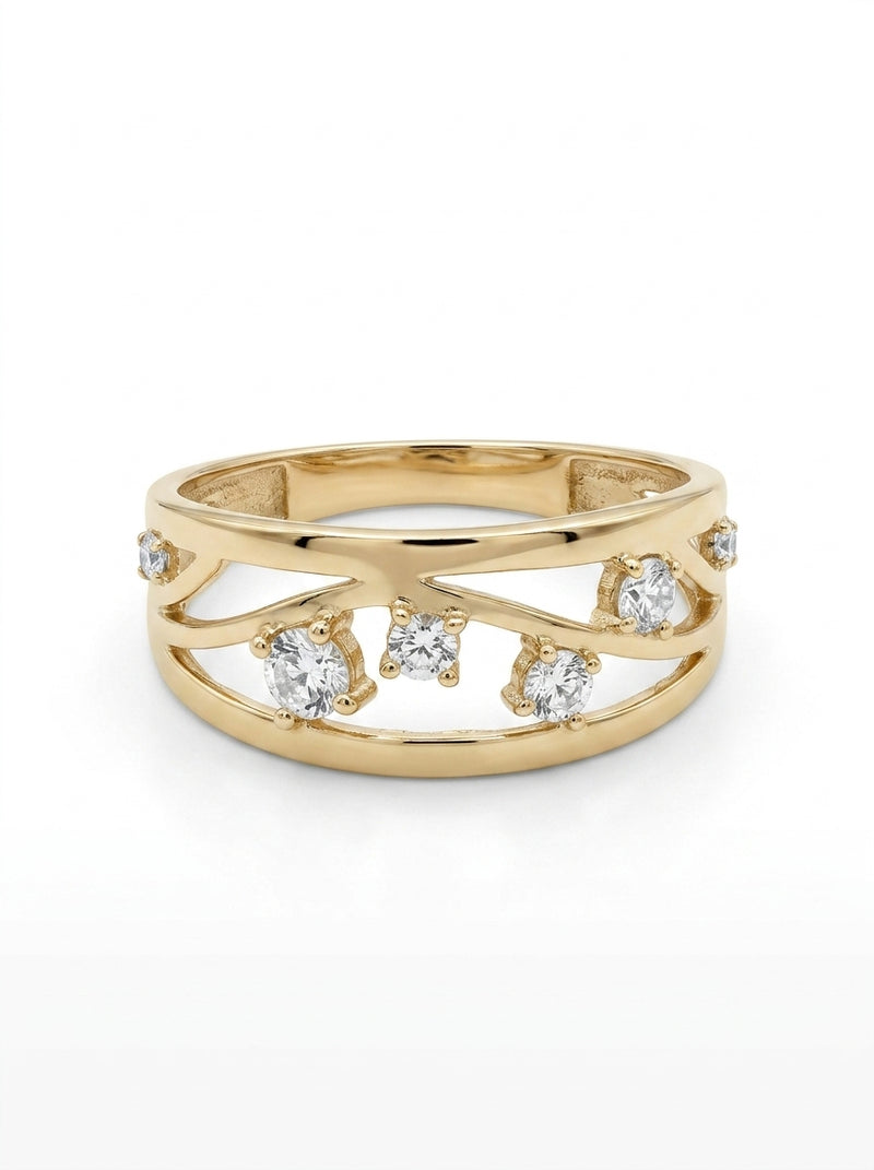 Anillo de oro 14k diseño constelaciones con circonias Mod 5789
