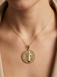 Medalla de oro 14k diseño de San Benito hueca Mod LM535 - 2.5 cm