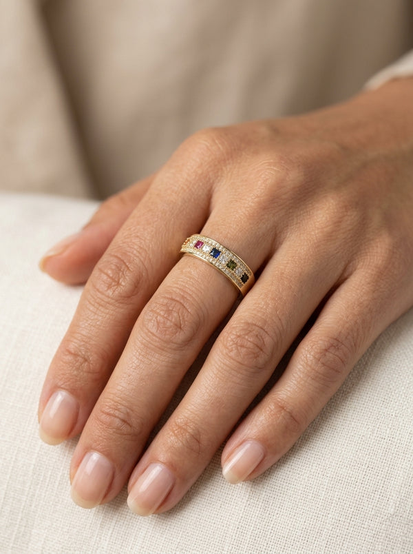 Anillo de oro 14k diseño jardín de luz con circonias mod 5817