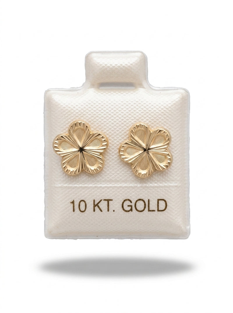 Broquel de oro 10k delgado diseño flor diamantada (de bolitas) Mod 5682