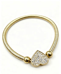 Pulsera de oro 10k de corazón  modelo flexible de resorte - 18 cm