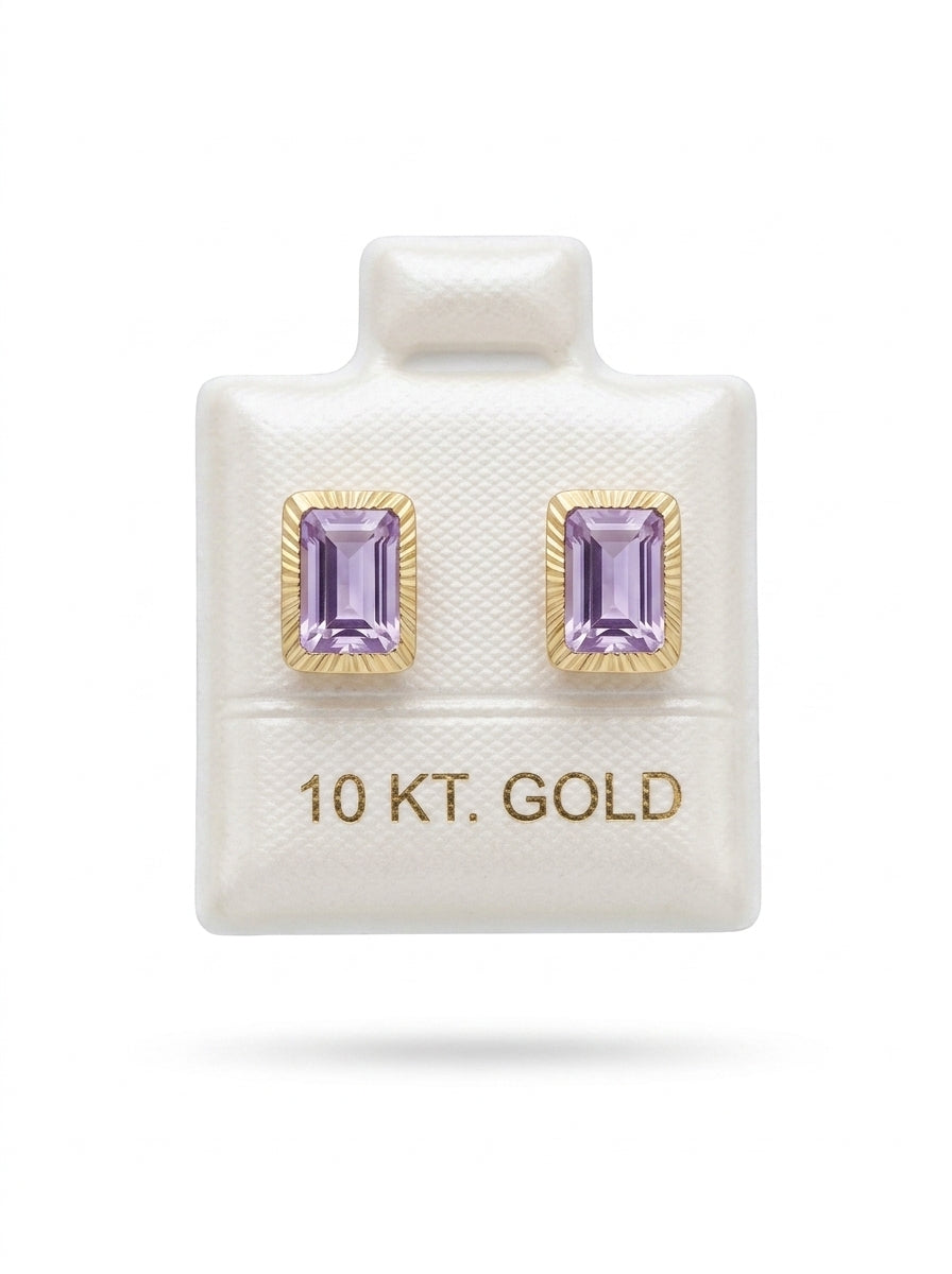 Broquel de oro 10k delgado diseño octa bisel lila(de bolitas) Mod 5666