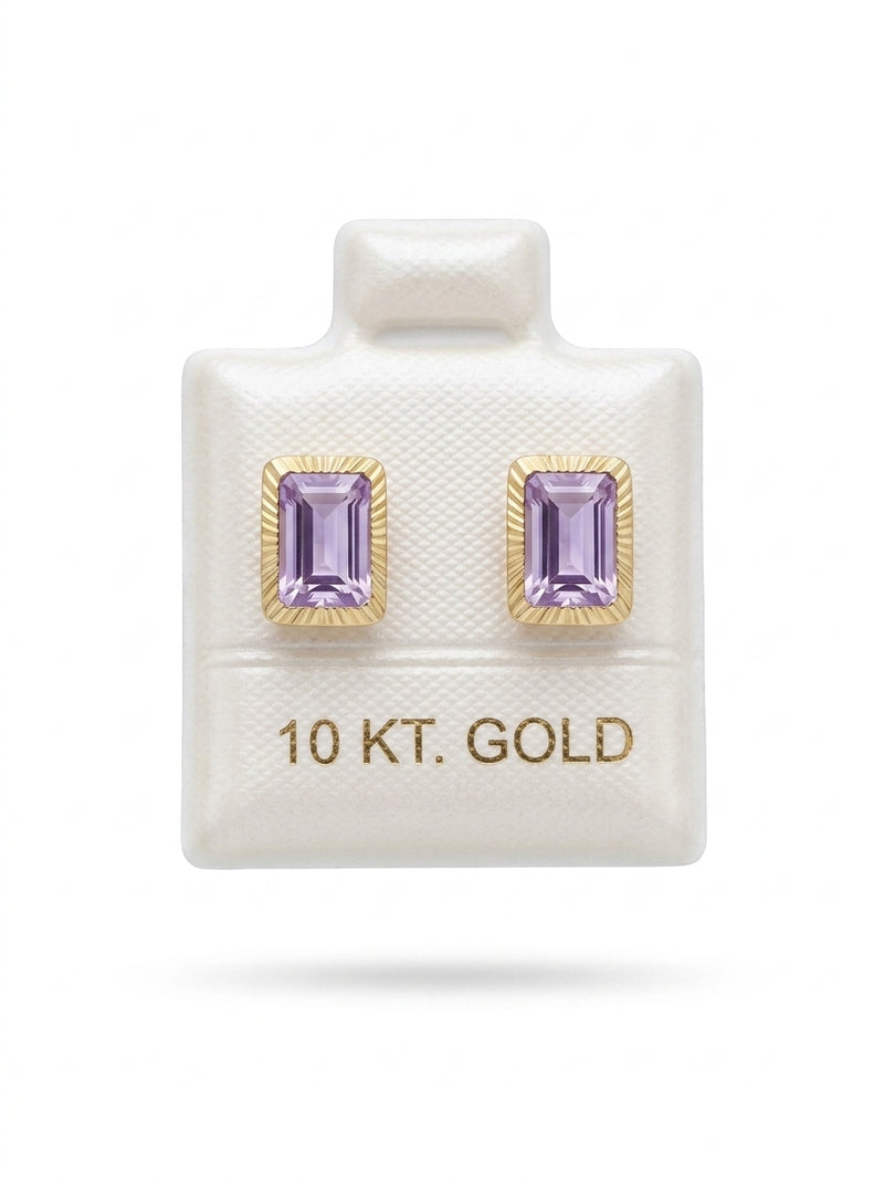 Broquel de oro 10k delgado diseño octa bisel lila(de bolitas) Mod 5666