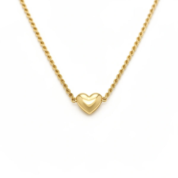 Gargantilla de oro 14k tejido torsal con un corazón inflado
