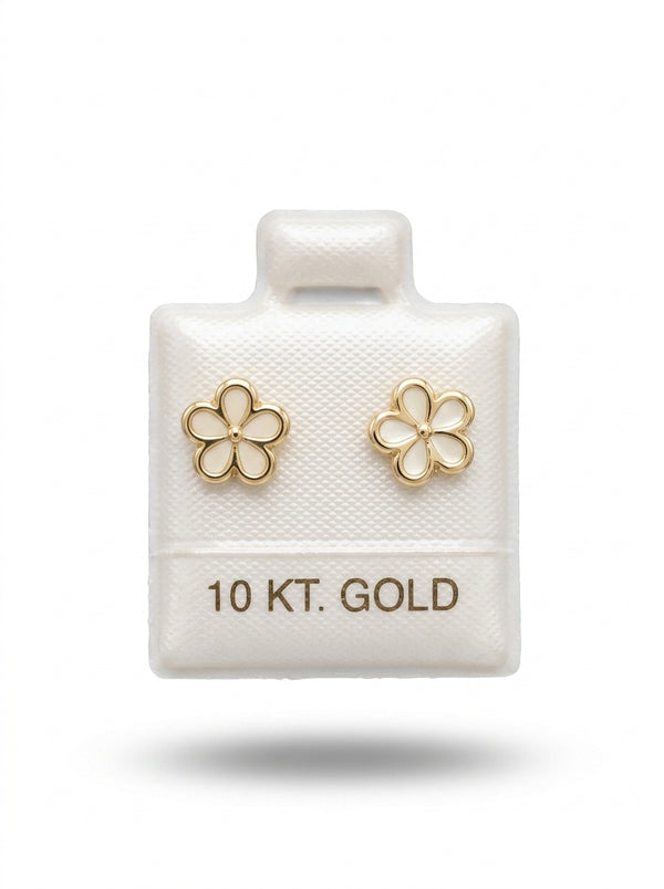 Broquel de oro 10k delgado diseño flor de 5 pétalos (de bolitas) Mod 5681