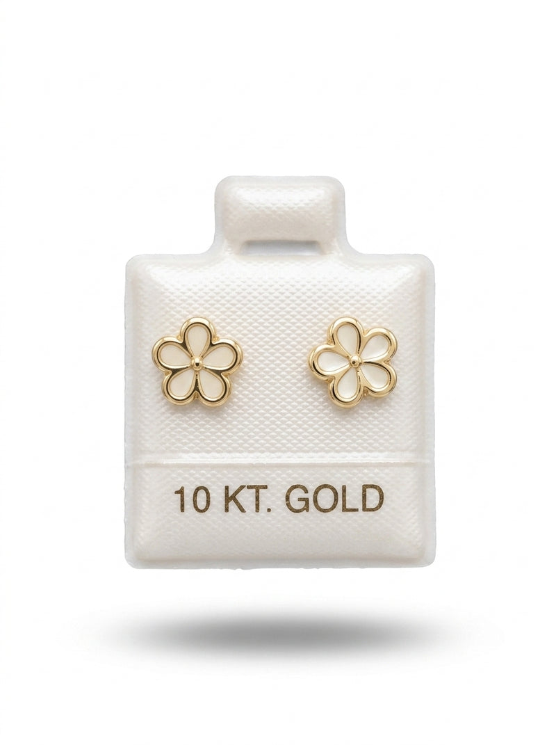 Broquel de oro 10k delgado diseño flor de 5 pétalos (de bolitas) Mod 5681