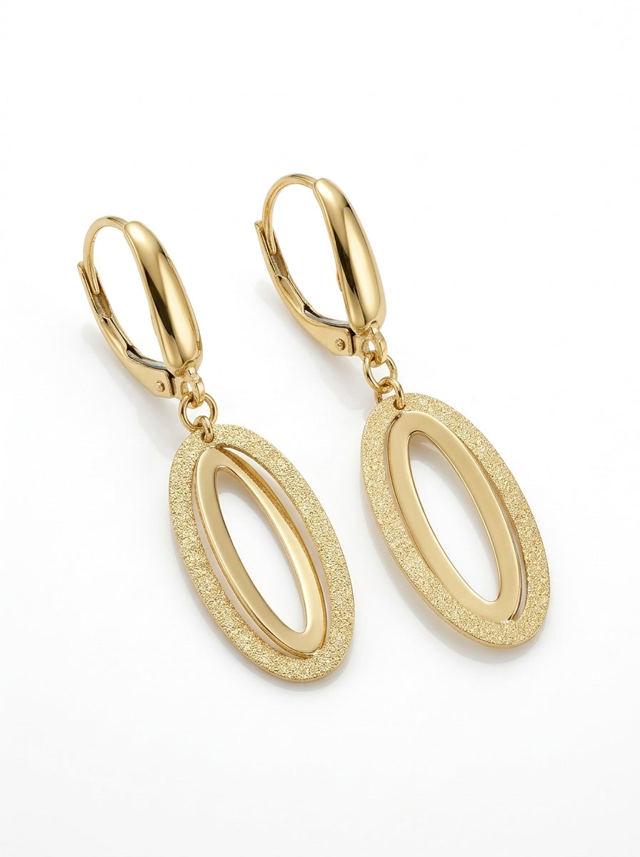 Aretes largos de oro 14k diseño de doble aro texturizado Mod 5971 - 4 cm