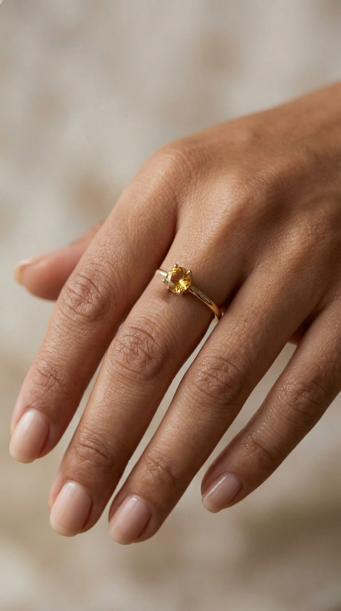 Anillo de oro 14k con circonia amarilla Mod. 20070