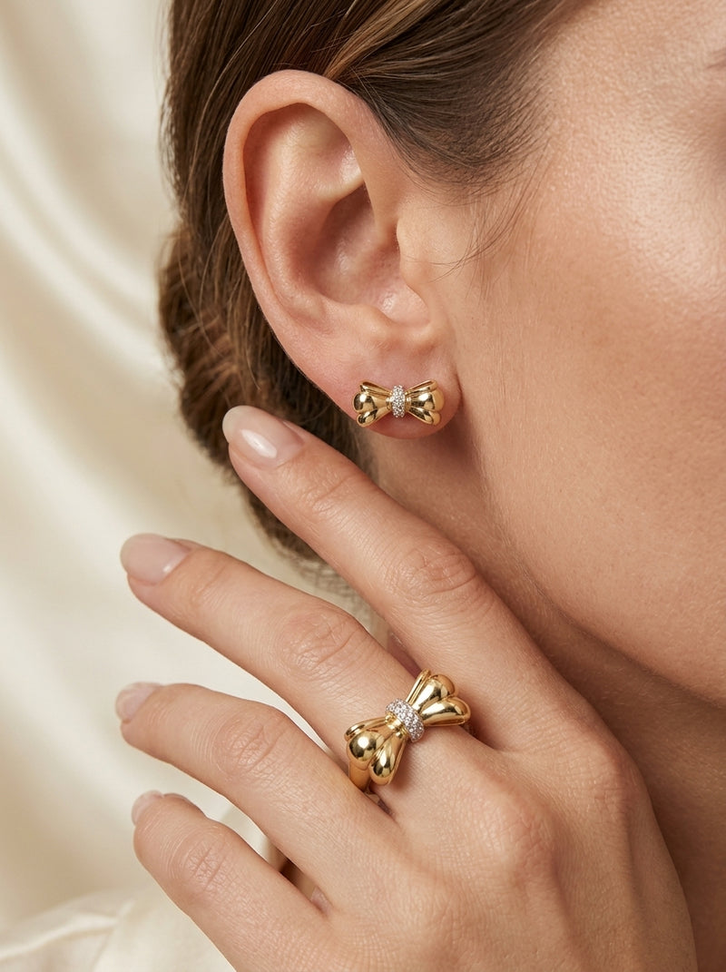 Set de oro 14k diseño de moños mod 5925