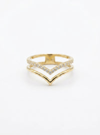 Anillo de oro 14k diseño chevron con circonias Mod LM5357