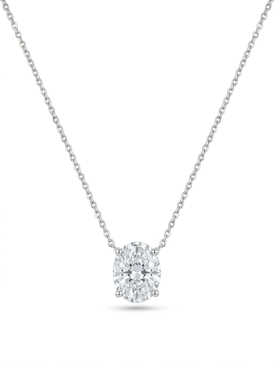 Gargantilla de oro blanco 14k corte oval de diamante de laboratorio Mod 5476 - 45 cm