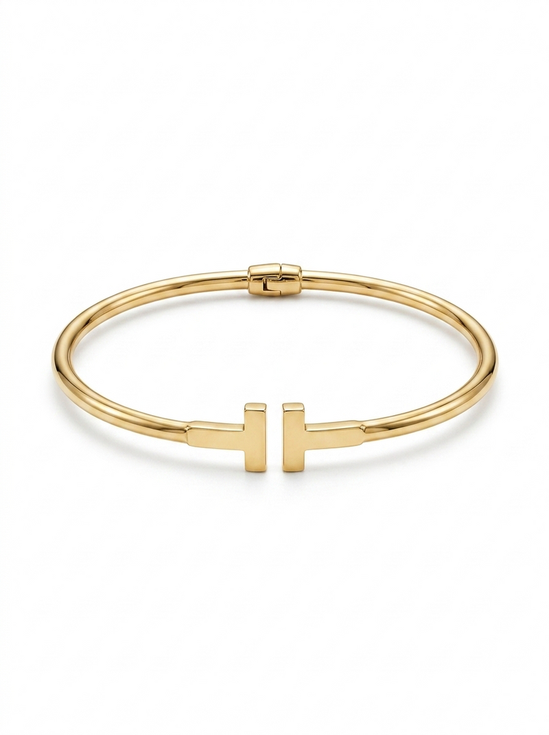 Brazalete de oro 10k tipo diseñador hueco Mod 5499 - 18 cm