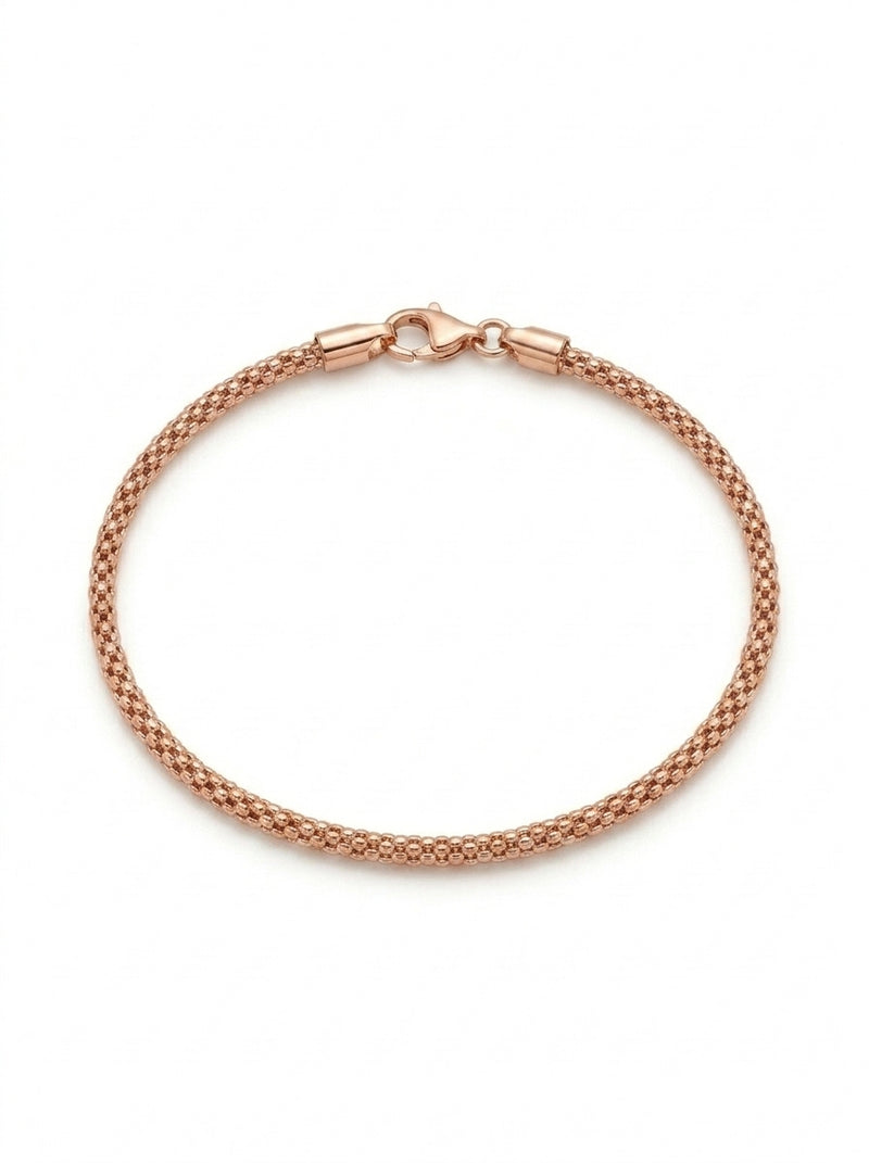 Pulsera de oro rosa 14k tejido popcorn mod 5506 18 cm x 2 mm